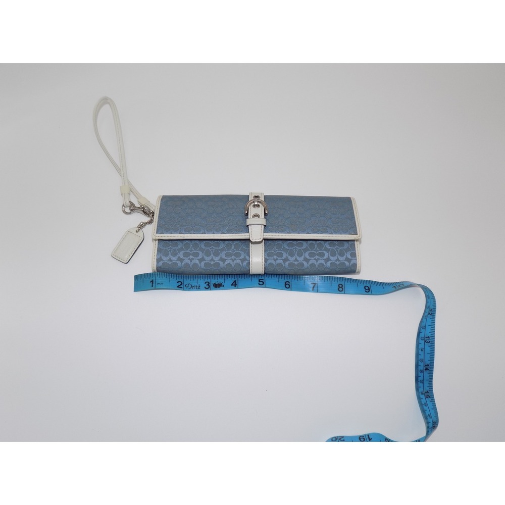COACH Blue Signature Canvas Wristlet Wallet Buckle Closure
